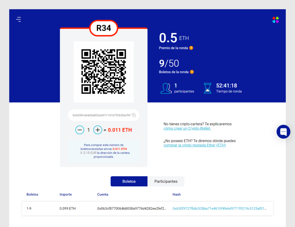 El usuario solamente debe enviar la cantidad de ethers a la dirección Ethereum de cada sala establecida en la aplicación Trianglerooms