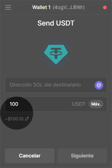 transferir usdt usdce solana