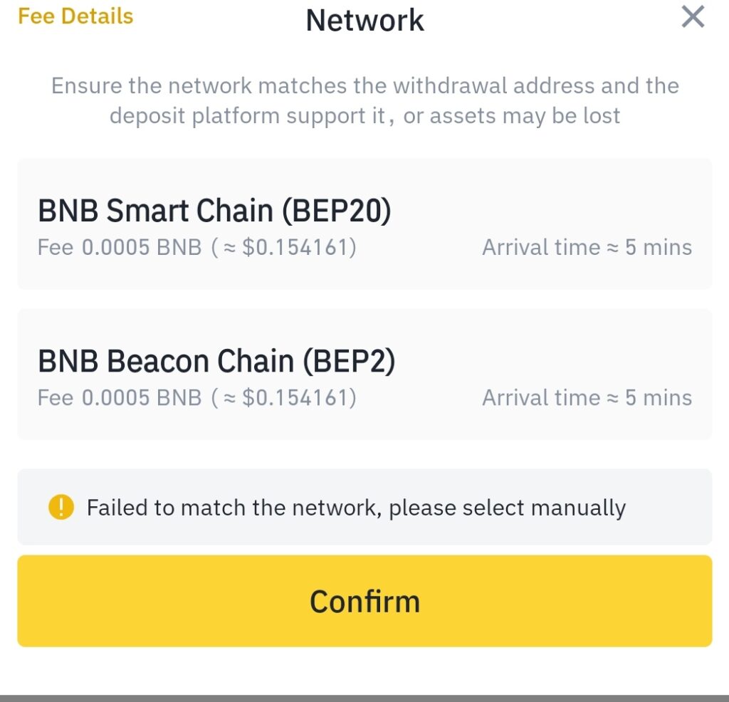 transerir binance coin bnb