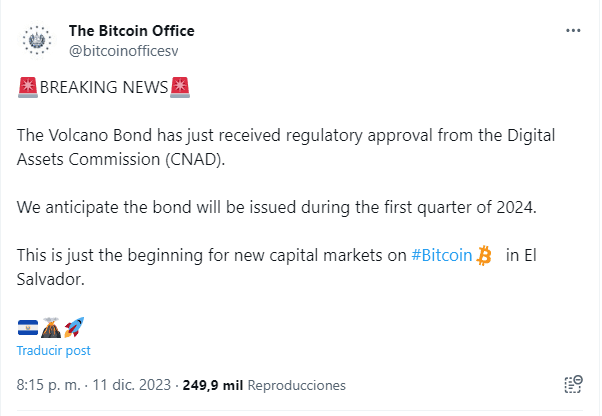 Bono volcán bitcoin