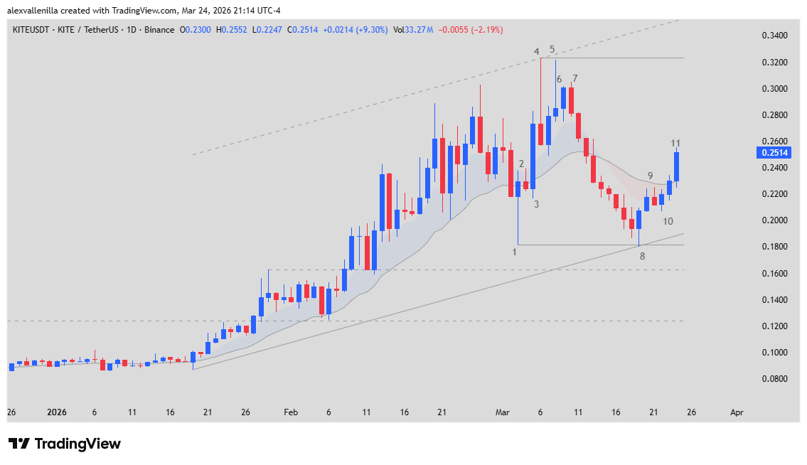 Kite AI, KITE token, Agent Economy, Crypto Technical Analysis, M2M Payments, Blockchain and AI, 20 EMA, Bull Flag,