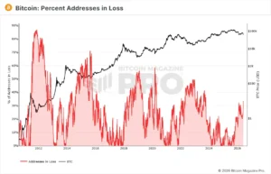 Bitcoin addresses in loss hit 33.5%, placing the bitcoin price in historical accumulation zones and macro maturation.