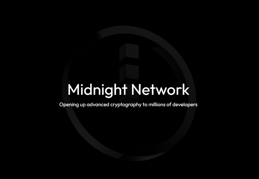 Official logo of the Midnight Foundation's Night Sky accelerator program on a blockchain privacy tech background.