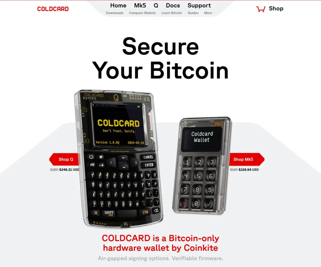 Bitcoin analysis chart and a Coldcard hardware wallet device impacted by the firmware security flaw.