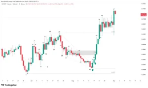 Skycoin daily Japanese candlestick chart highlighting the bullish breakout and technical polarity switch.